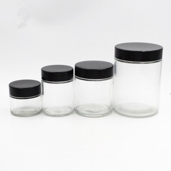 Contenedor de vidrio personalizado de 2 oz tarro a prueba de niños tarro de vidrio de boca ancha negro