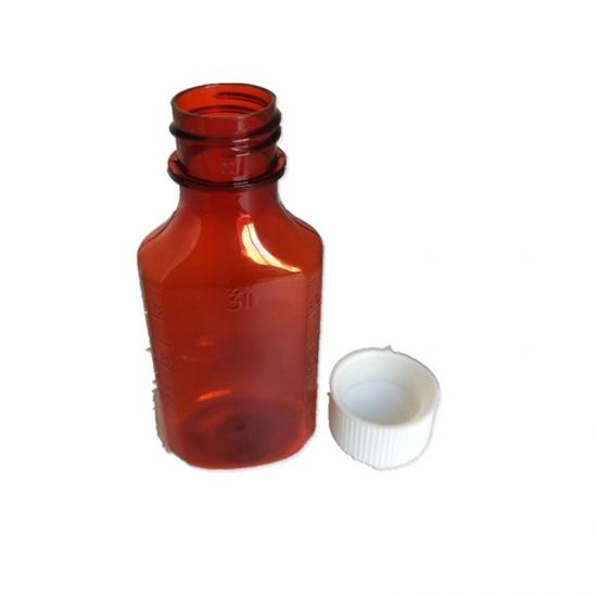 Botella de medicina líquida ambarina de jarabe vacía plana de 2 oz