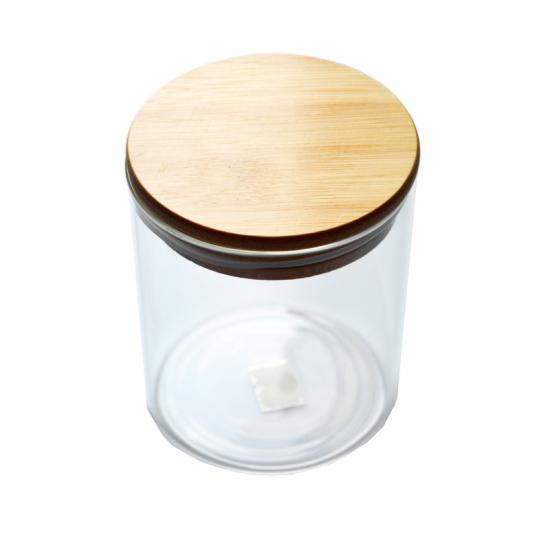 Botella de vidrio de sellado fuerte con logotipo personalizado al por mayor con tapas de bambú de tornillo