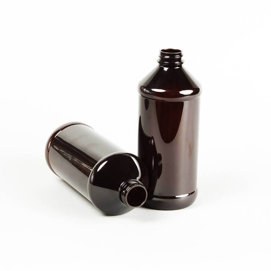 16oz 500ml ámbar claro mascota moderna botella de líquido de cilindro redondo de plástico botella de embalaje médico con escala