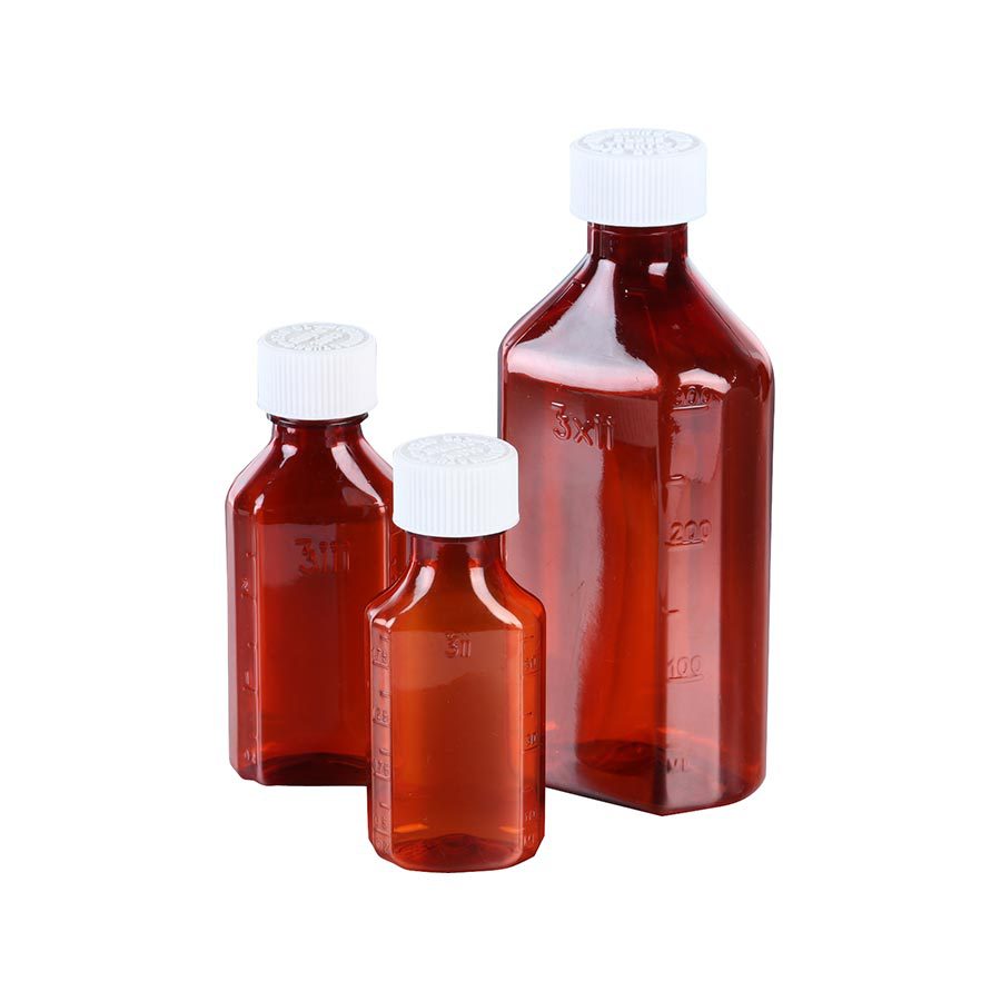 Botella de medicina líquida para mascotas, contenedor ovalado resistente a los niños, botella de jarabe para la tos, botella de vitamina de 4oz